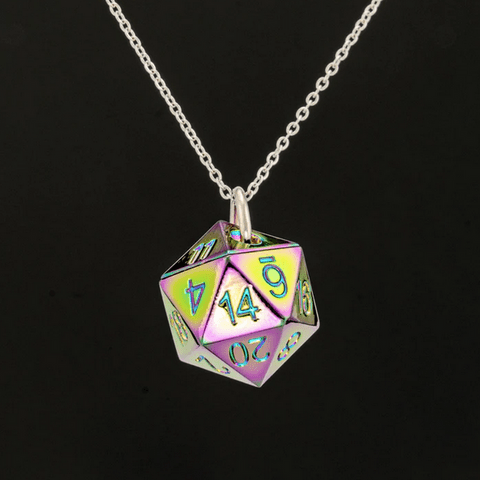 Solid Metal D20 Necklace Rainbow